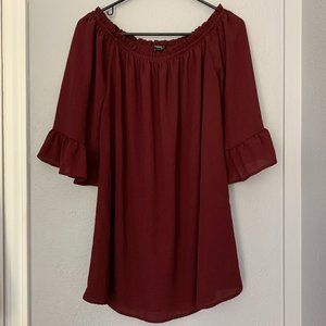 Off The Shoulder Maroon Short Dress Boho Style